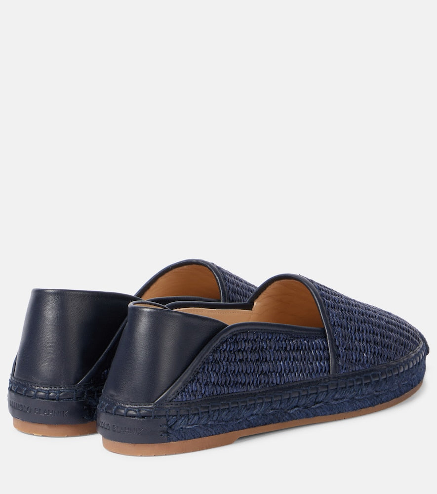 Manolo Blahnik Espadra leather-trimmed raffia espadrilles in Blue - Flat Espadrilles
