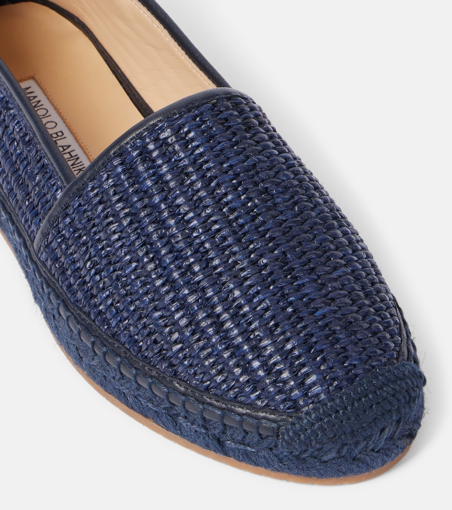 Manolo Blahnik Espadra leather-trimmed raffia espadrilles in Blue - Flat Espadrilles