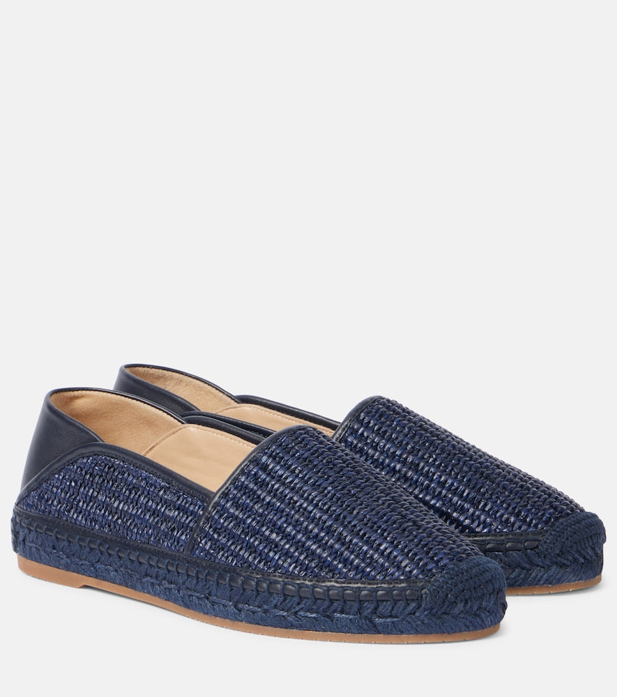 Manolo Blahnik Espadra leather-trimmed raffia espadrilles in Blue - Flat Espadrilles