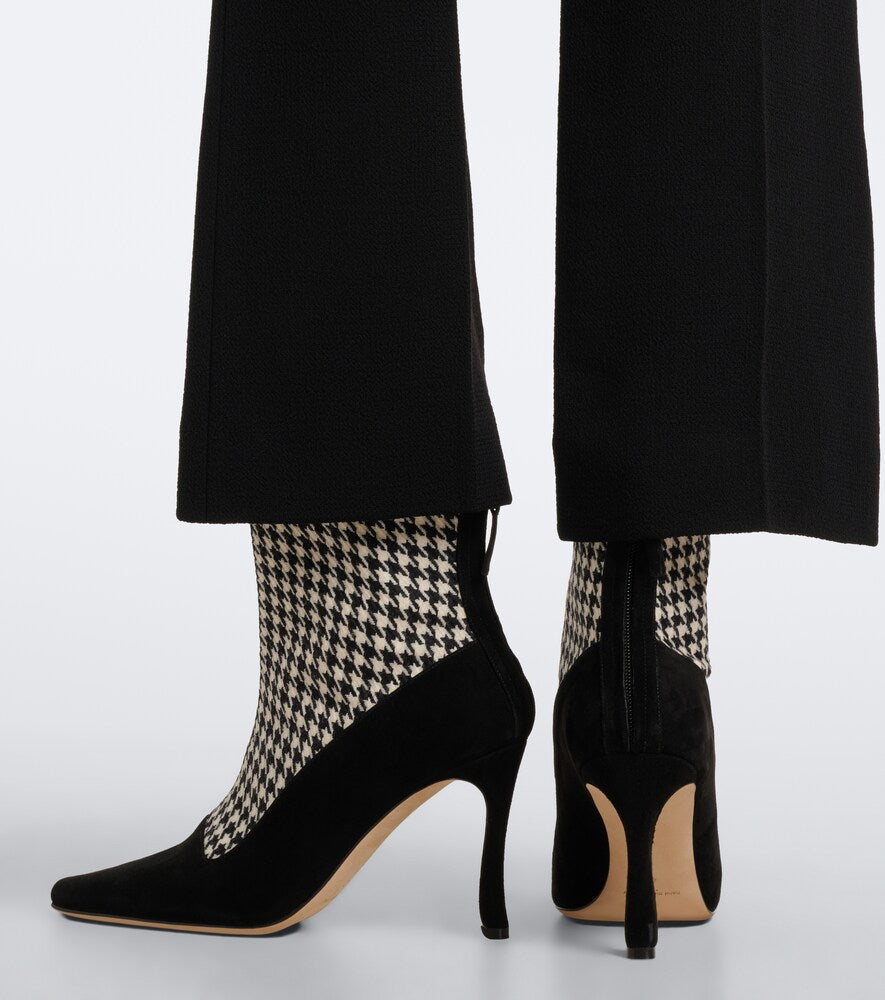 Black Manolo Blahnik Gosta houndstooth suede-trimmed ankle boots - High Heel Boots