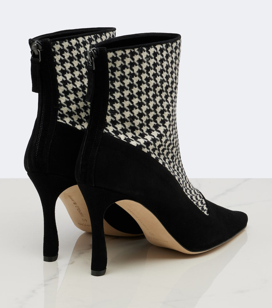 Black Manolo Blahnik Gosta houndstooth suede-trimmed ankle boots - High Heel Boots