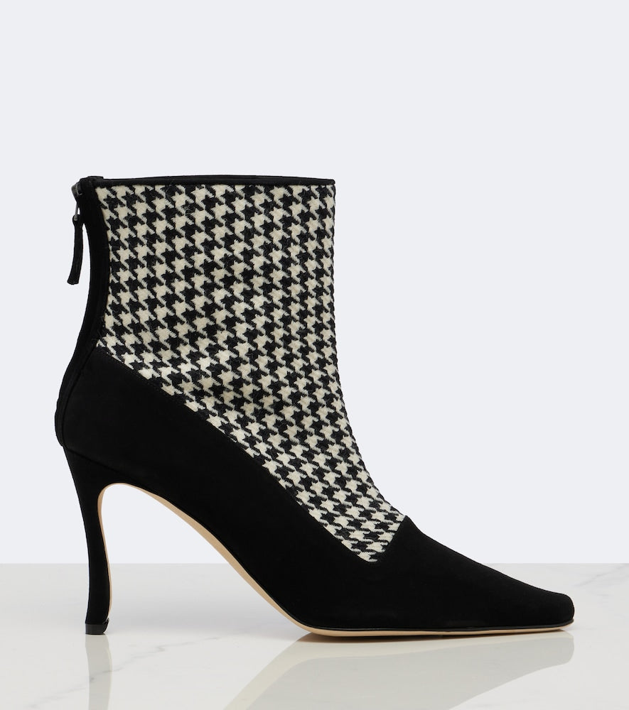 Black Manolo Blahnik Gosta houndstooth suede-trimmed ankle boots - High Heel Boots