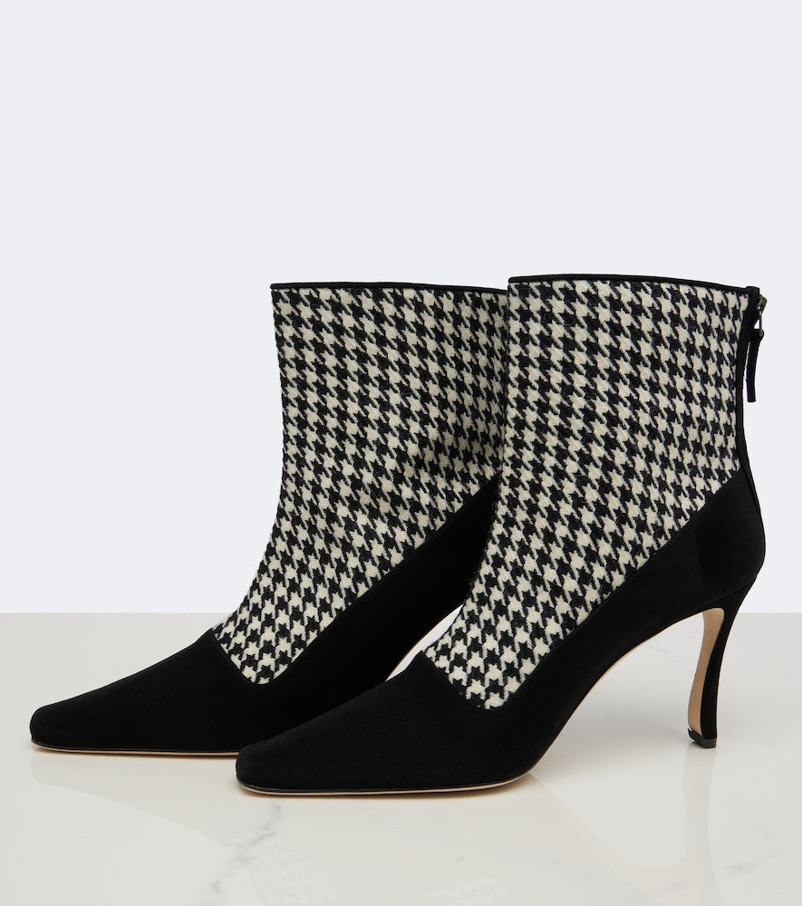 Black Manolo Blahnik Gosta houndstooth suede-trimmed ankle boots - High Heel Boots
