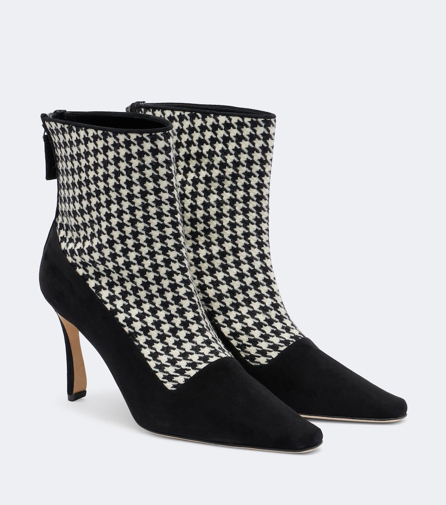 Black Manolo Blahnik Gosta houndstooth suede-trimmed ankle boots - High Heel Boots