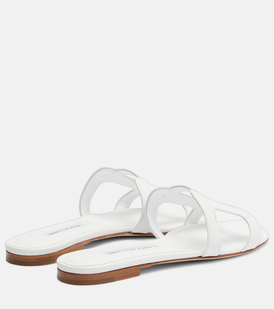 Manolo Blahnik Grellanuflat leather slides in White - Slides