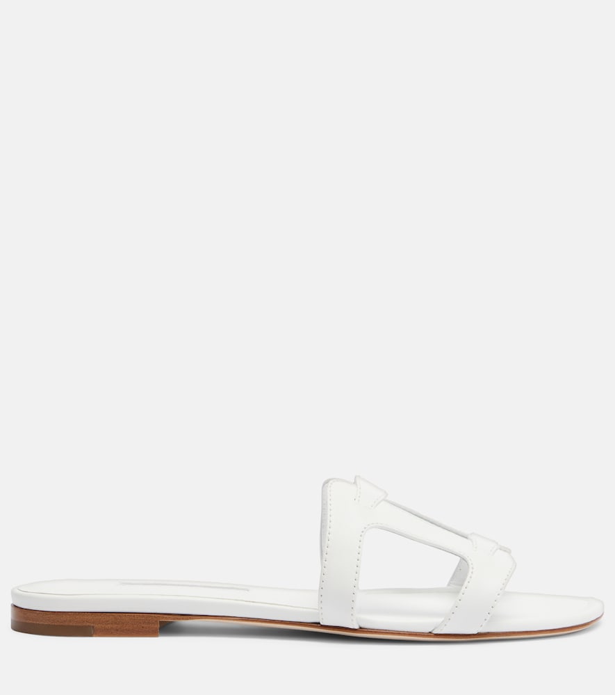 Manolo Blahnik Grellanuflat leather slides in White - Slides