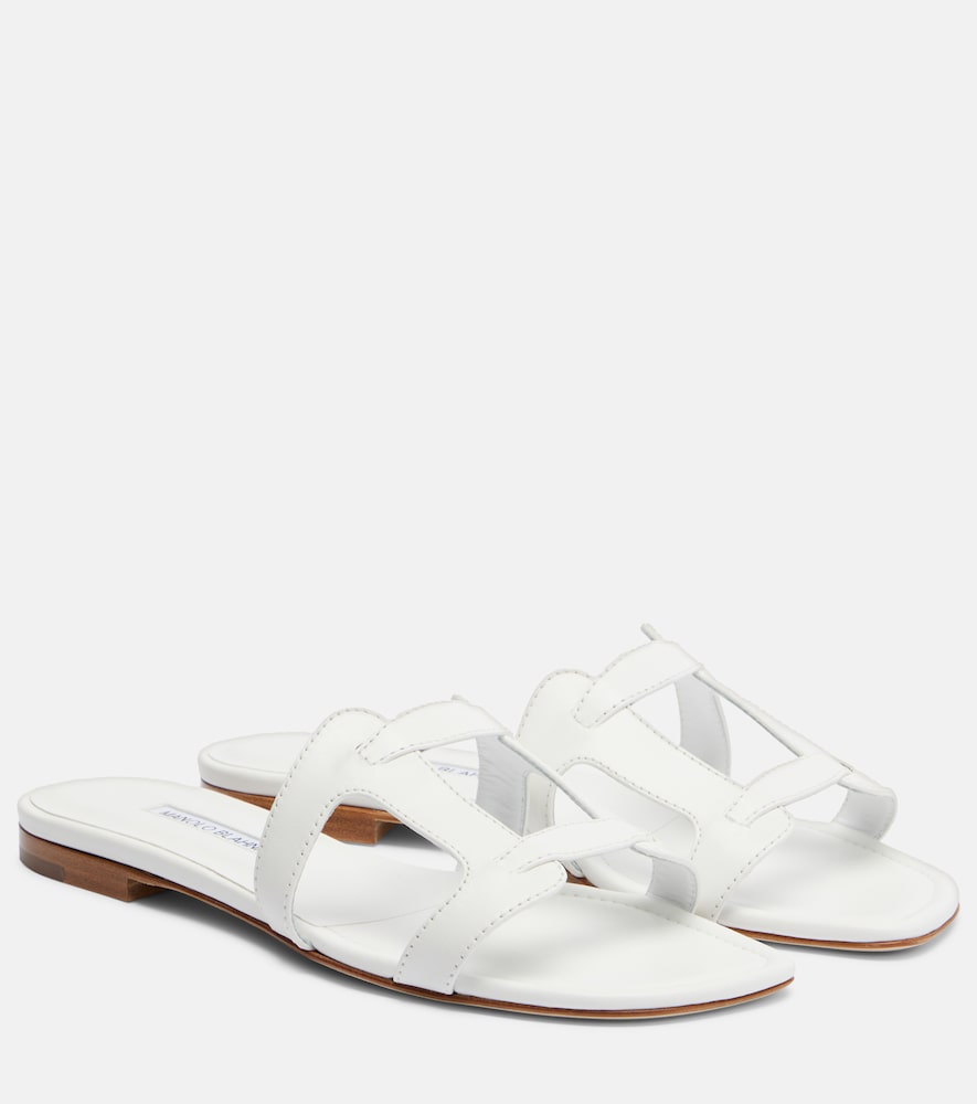 Manolo Blahnik Grellanuflat leather slides in White - Slides
