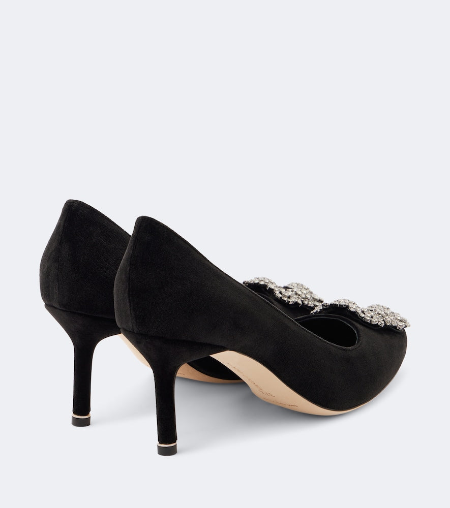 Manolo Blahnik Hangisi 70 embellished velvet pumps - Black Mid Heel Pumps