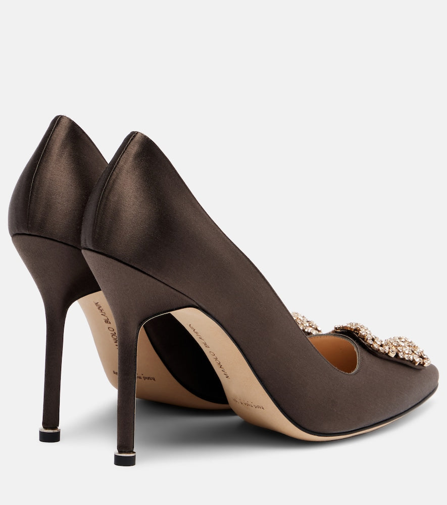 Manolo Blahnik Hangisi 90 embellished satin pumps (Brown) - High-Heel Pumps