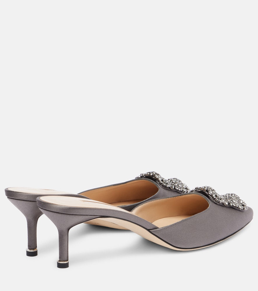 Manolo Blahnik Hangisimu embellished satin mules in Grey - Mid Heel Pumps