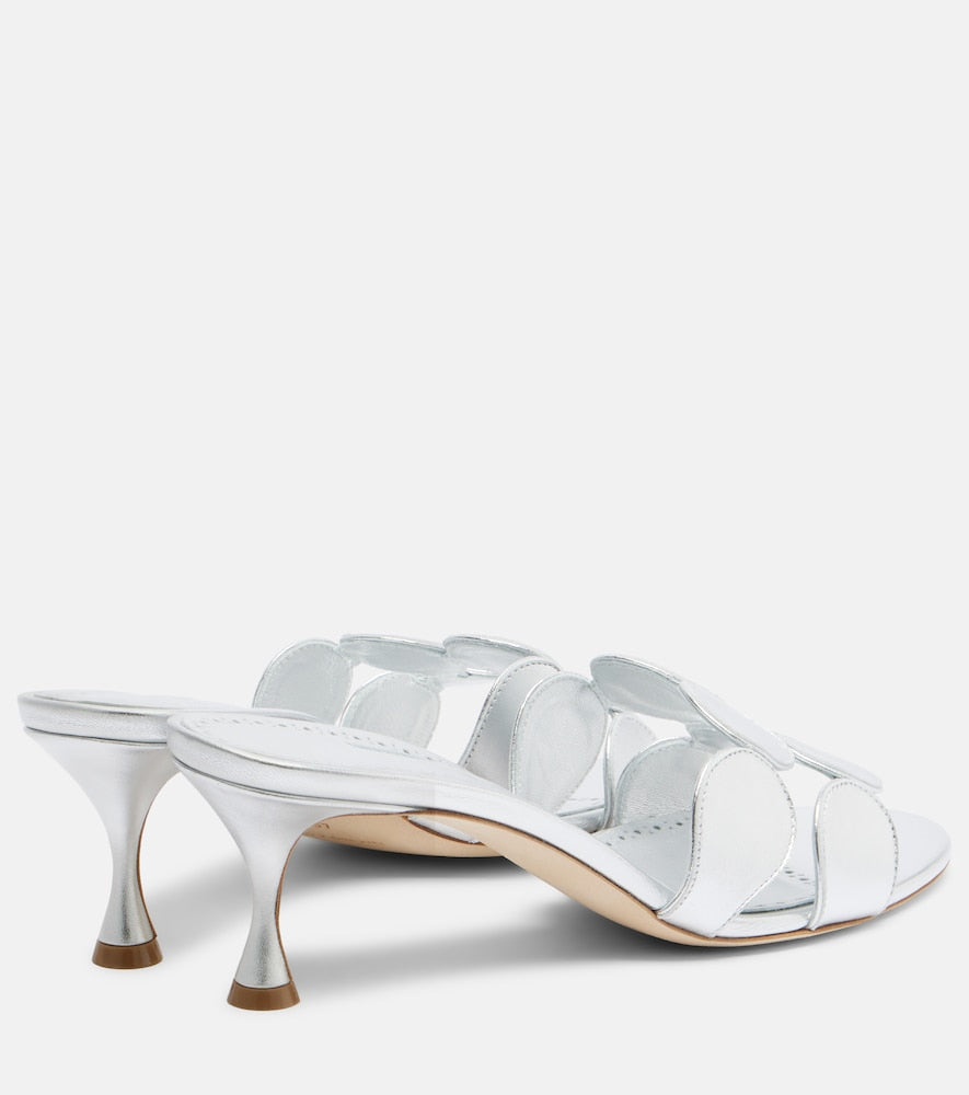 Silver Manolo Blahnik Haribalmu 50 metallic leather mules - Heeled Sandals