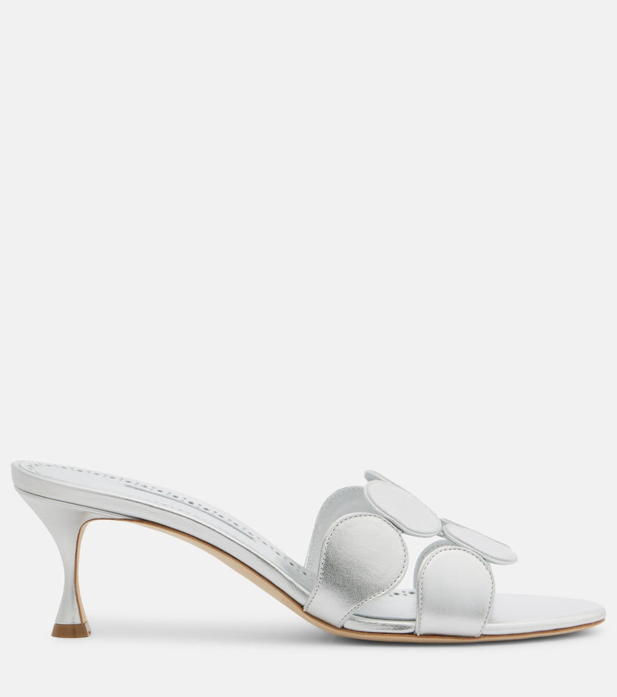 Silver Manolo Blahnik Haribalmu 50 metallic leather mules - Heeled Sandals