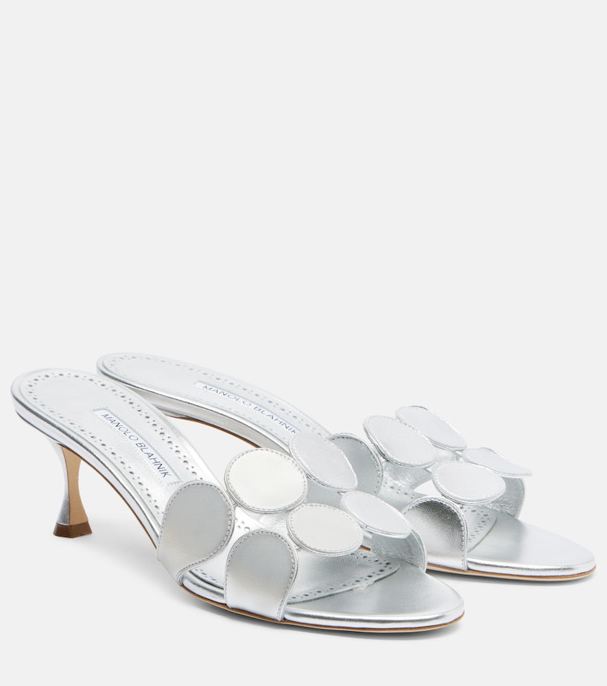 Silver Manolo Blahnik Haribalmu 50 metallic leather mules - Heeled Sandals