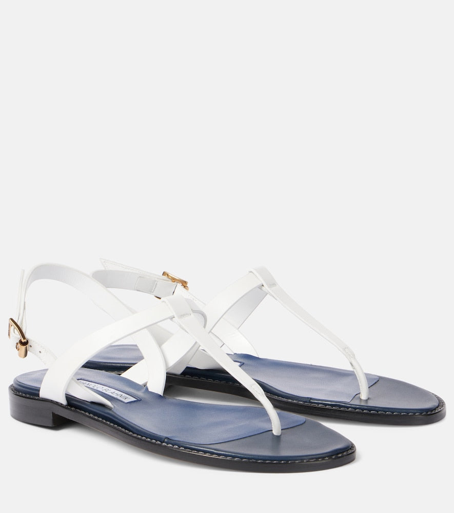 Manolo Blahnik Hata leather thong sandals in White - Flat Sandals