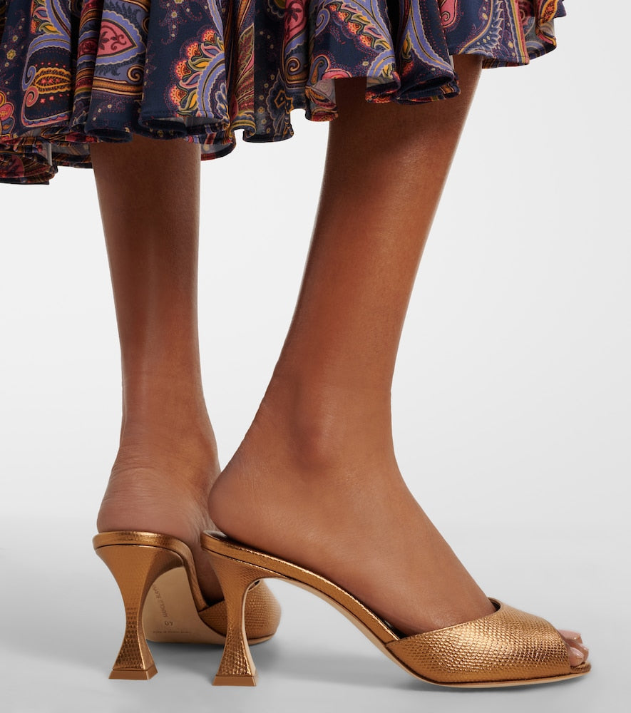 Gold Manolo Blahnik Jadaron metallic leather mules - Mid Heel Sandals