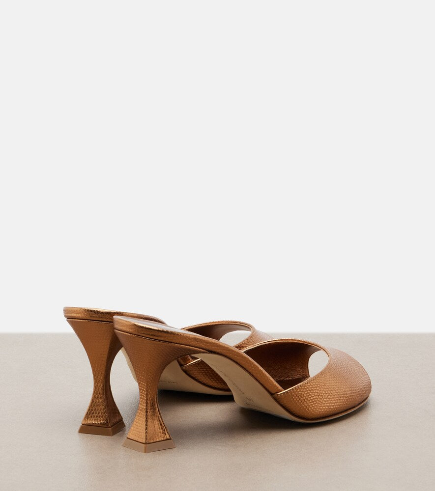 Gold Manolo Blahnik Jadaron metallic leather mules - Mid Heel Sandals
