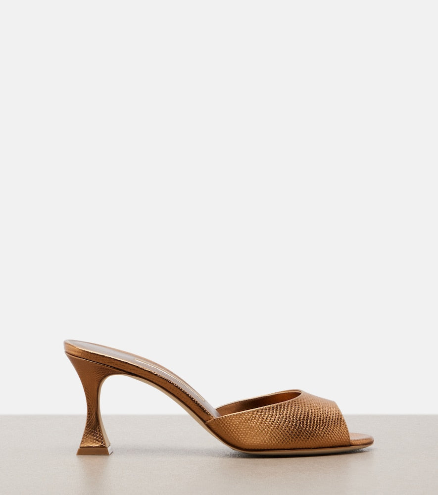 Gold Manolo Blahnik Jadaron metallic leather mules - Mid Heel Sandals