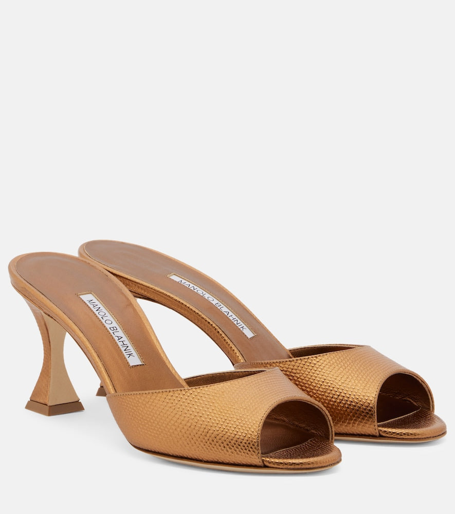 Gold Manolo Blahnik Jadaron metallic leather mules - Mid Heel Sandals