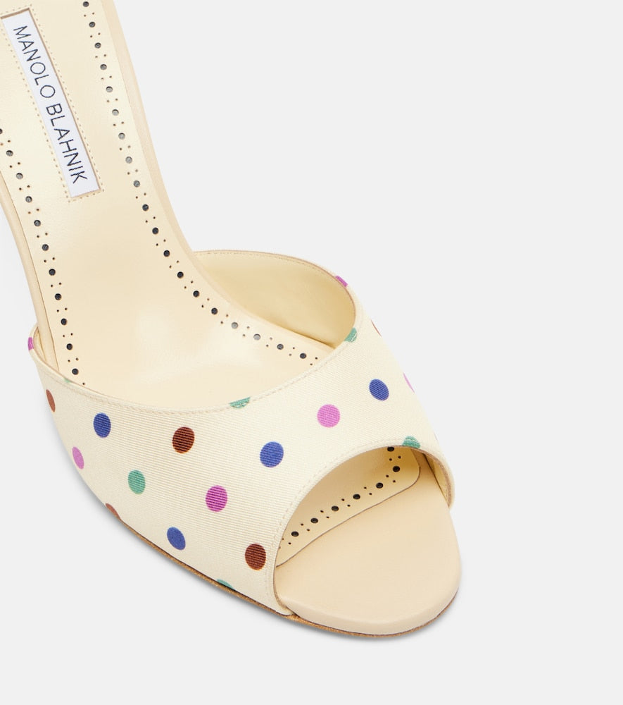 Manolo Blahnik Jadaron polka-dot twill mules in Beige - Heeled Sandals