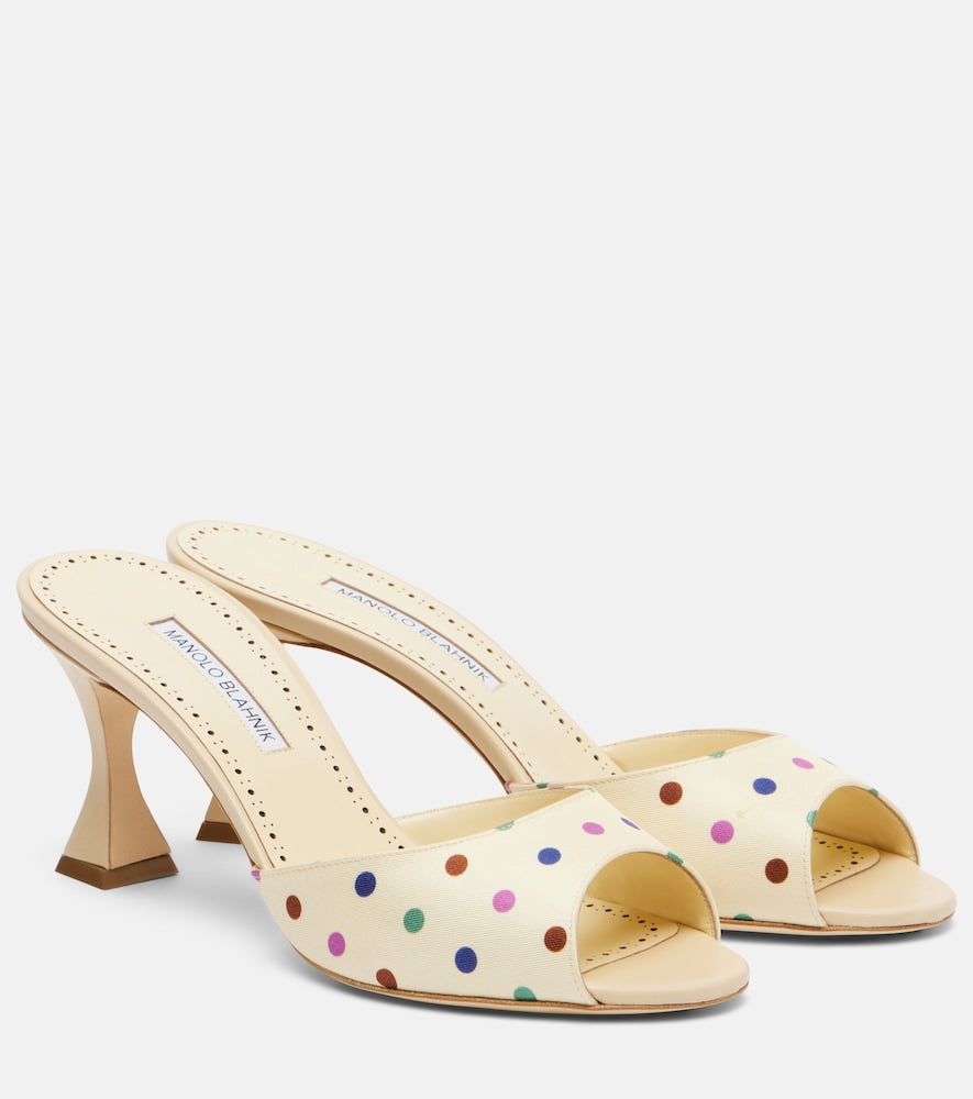Manolo Blahnik Jadaron polka-dot twill mules in Beige - Heeled Sandals