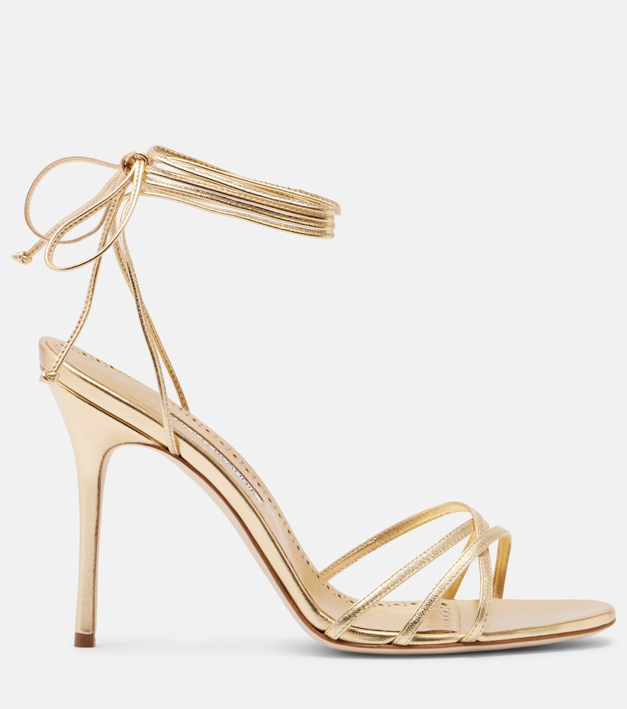 Gold Manolo Blahnik Leva 105 metallic leather sandals - Heeled Sandals