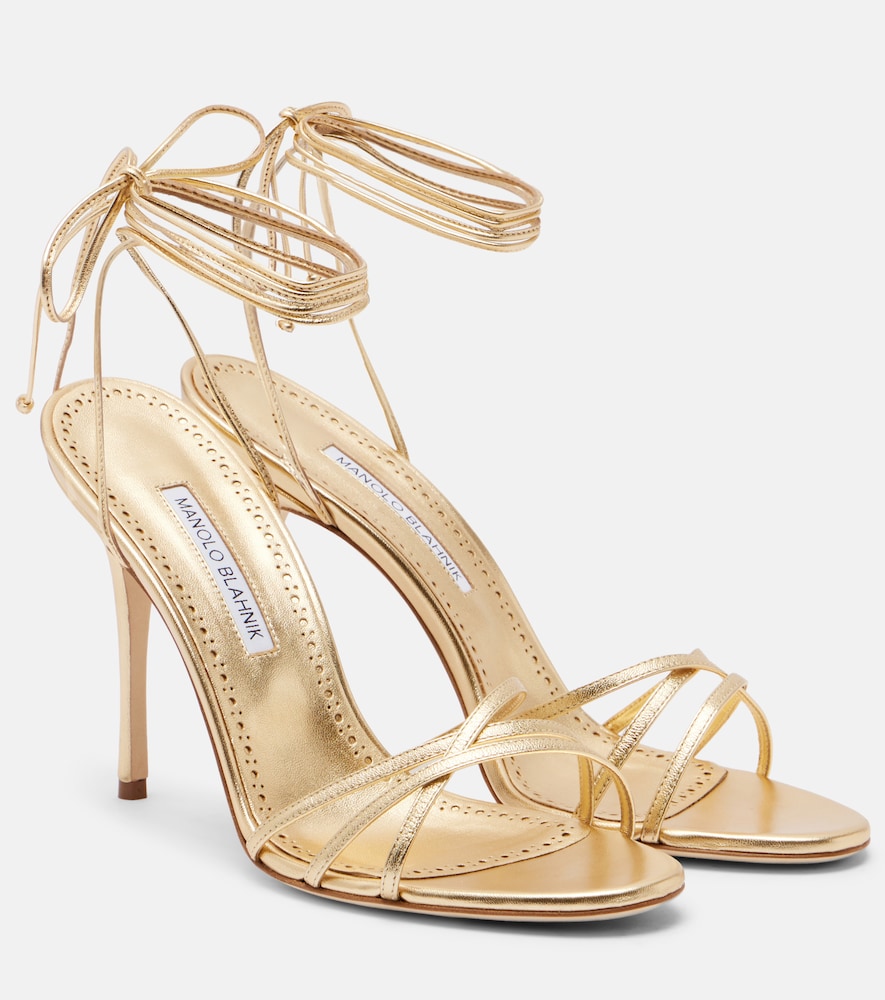 Gold Manolo Blahnik Leva 105 metallic leather sandals - Heeled Sandals
