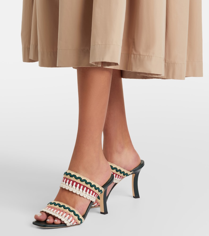 Manolo Blahnik Mabeco 90 leather-trimmed knitted mules in Multicoloured - Heeled Sandals