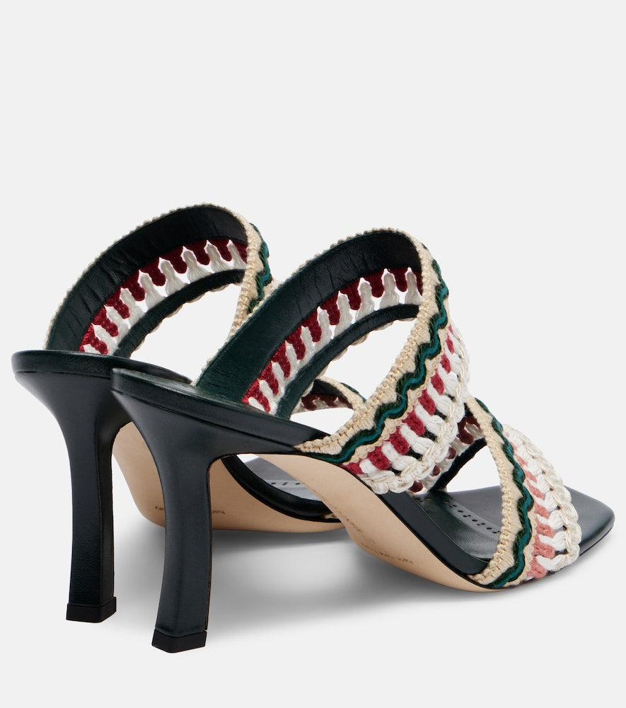 Manolo Blahnik Mabeco 90 leather-trimmed knitted mules in Multicoloured - Heeled Sandals