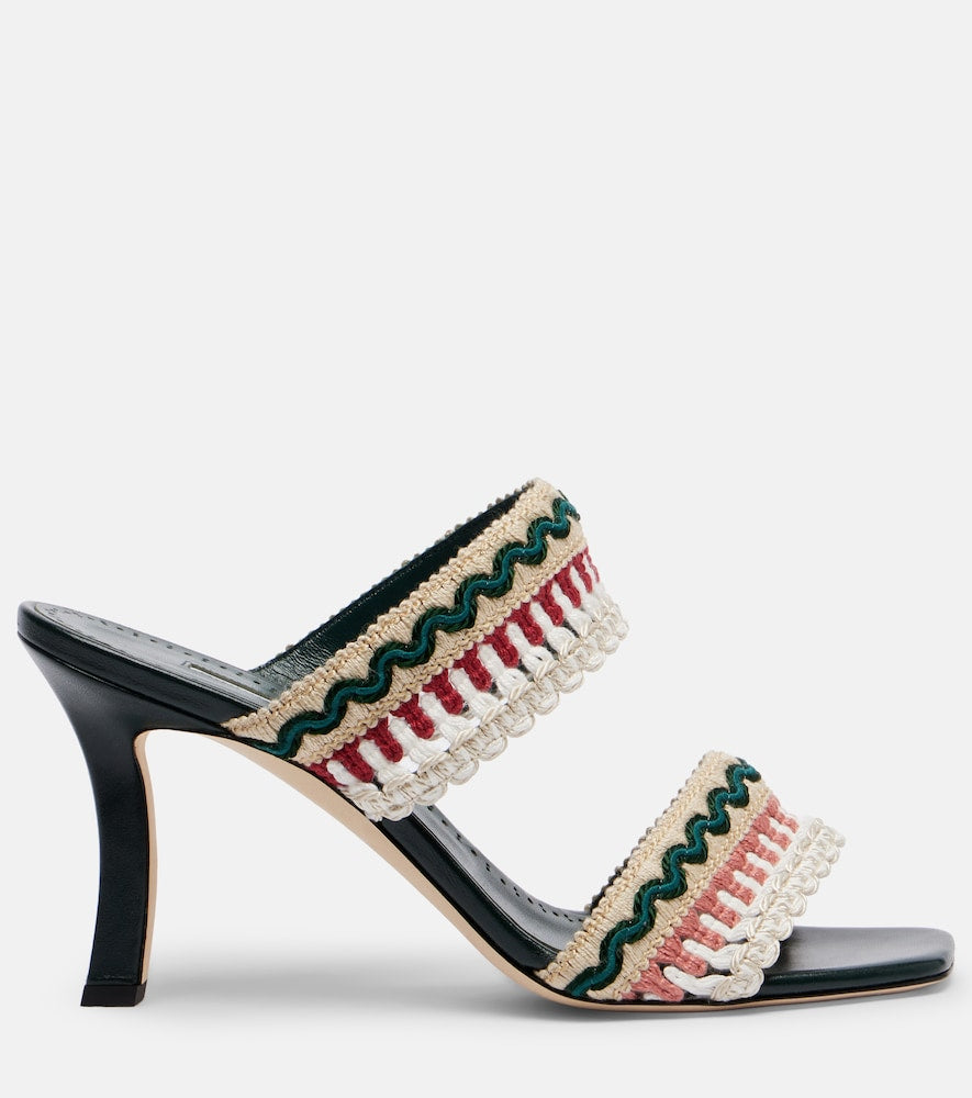Manolo Blahnik Mabeco 90 leather-trimmed knitted mules in Multicoloured - Heeled Sandals