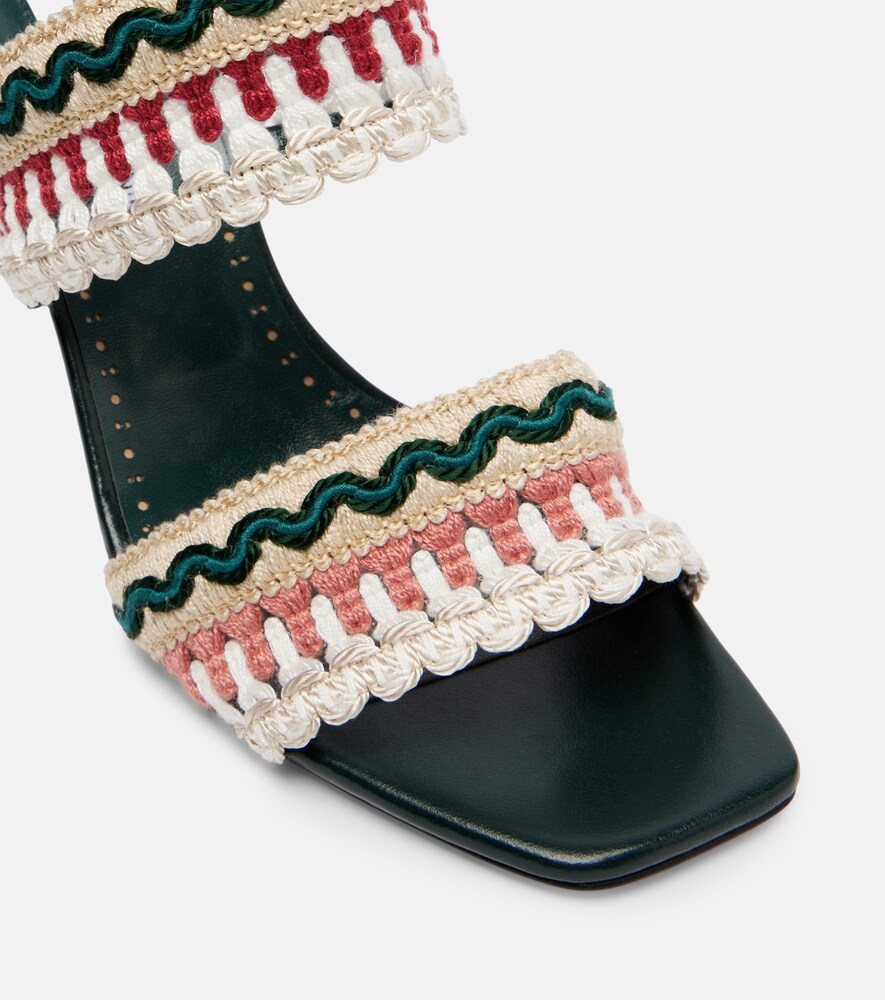 Manolo Blahnik Mabeco 90 leather-trimmed knitted mules in Multicoloured - Heeled Sandals