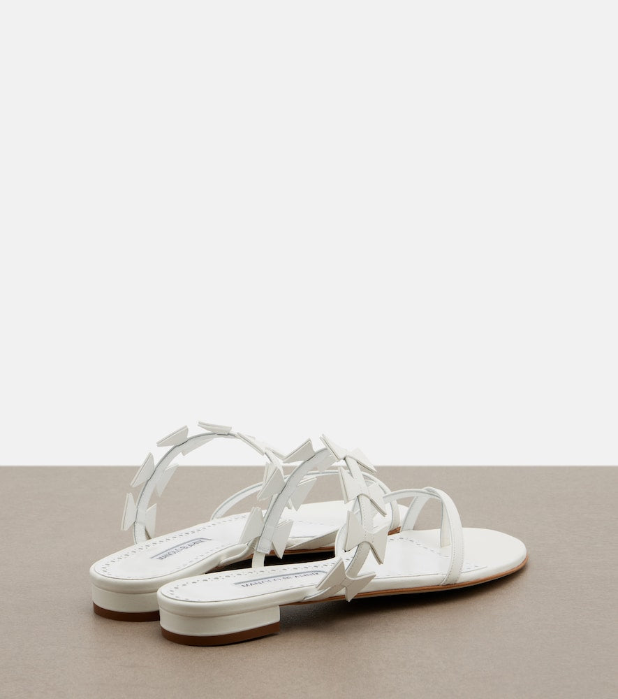 Manolo Blahnik Maura leather thong sandals in White - Flat Sandals