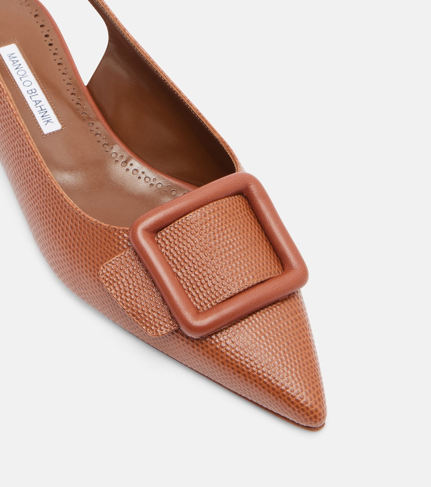 Manolo Blahnik Maylura croc-effect leather slingback flats in Brown - Ballerina Flats