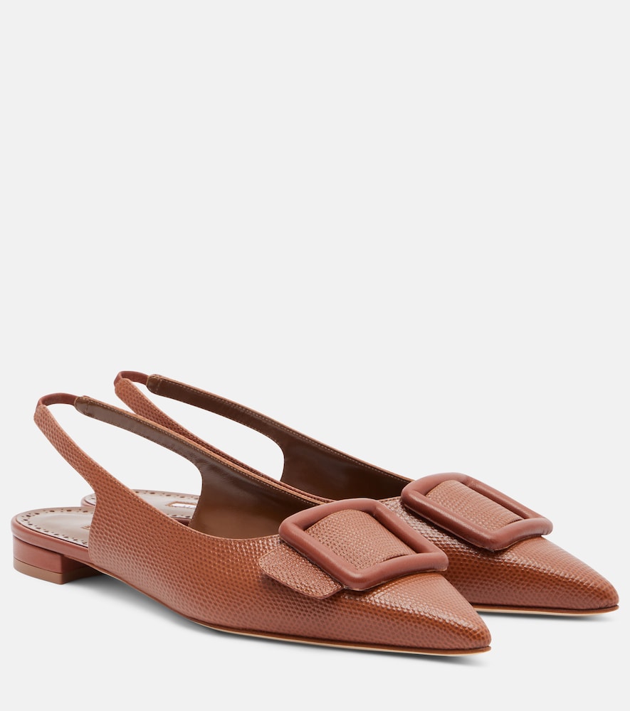 Manolo Blahnik Maylura croc-effect leather slingback flats in Brown - Ballerina Flats