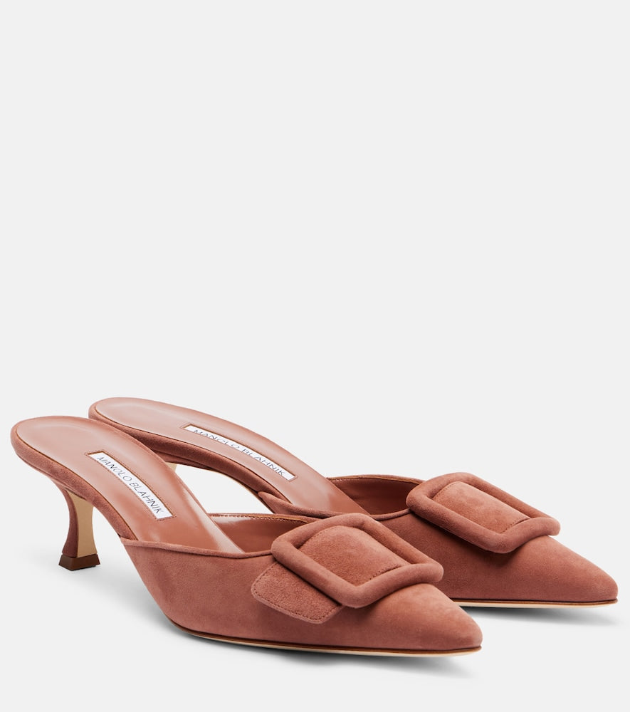 Manolo Blahnik Maysale 50 suede mules in Pink - Mid Heel Pumps