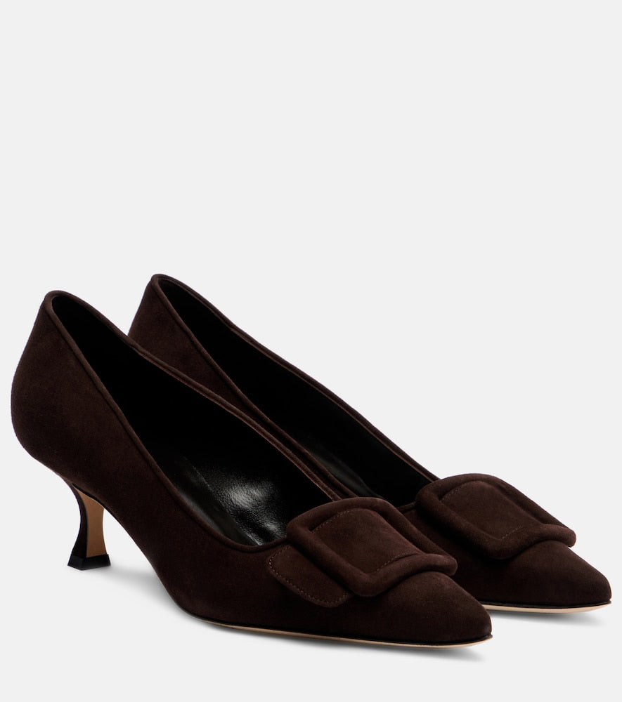 Manolo Blahnik Maysale 50 suede pumps in Brown - Mid Heel Pumps