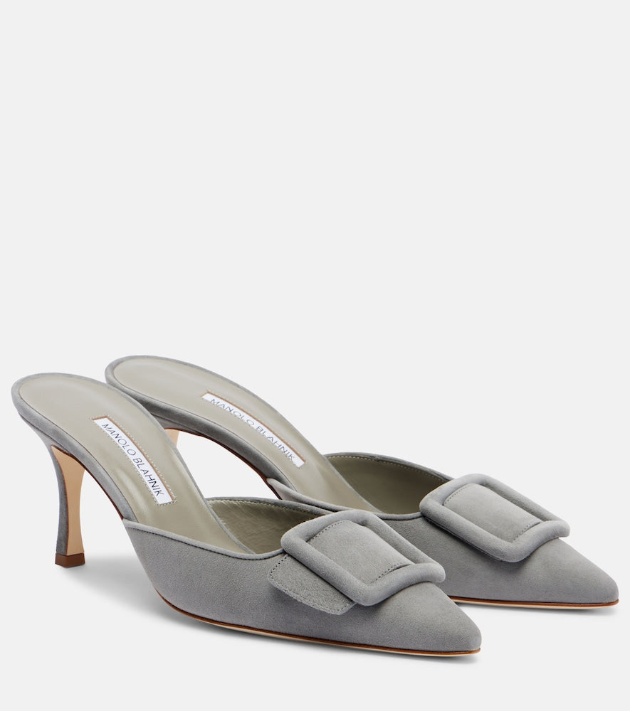 Manolo Blahnik Maysale 70 suede mules (Grey) - Mid Heel Pumps