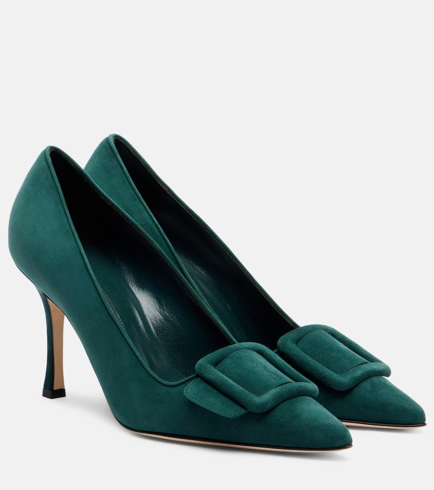 Manolo Blahnik Maysale 90 suede pumps in Green - High-Heel Pumps