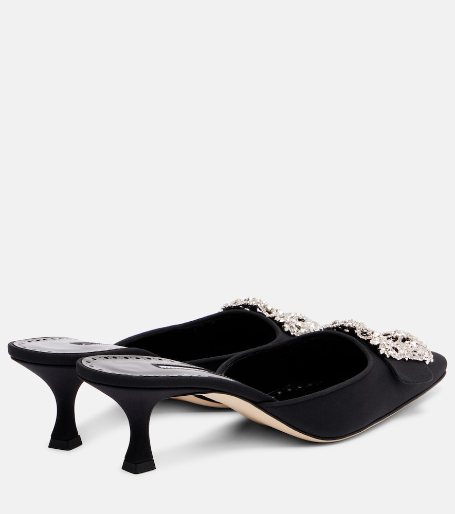Manolo Blahnik Maysale Jewel 50 crepe de chine mules (Black) - Mid Heel Pumps
