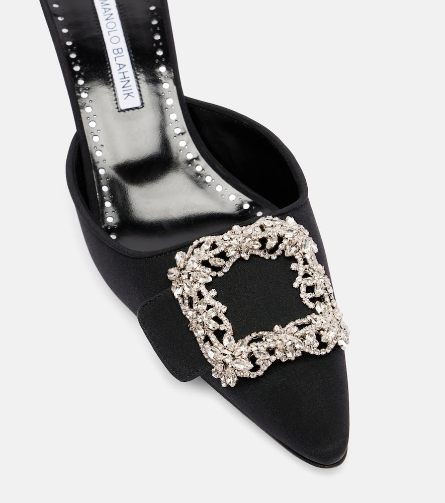 Manolo Blahnik Maysale Jewel 50 crepe de chine mules (Black) - Mid Heel Pumps