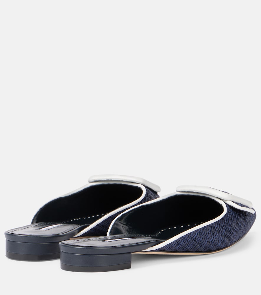 Manolo Blahnik Maysale leather-trimmed raffia mules in Blue - Mules