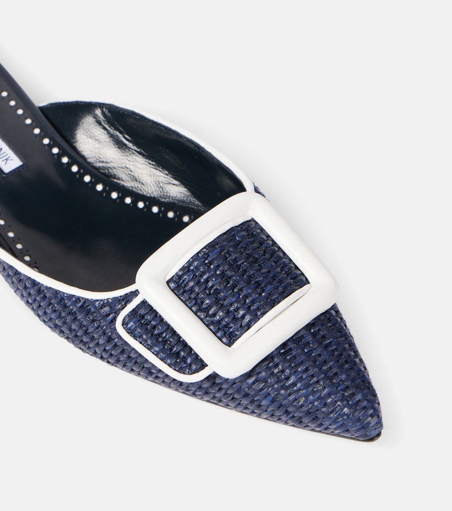 Manolo Blahnik Maysale leather-trimmed raffia mules in Blue - Mules