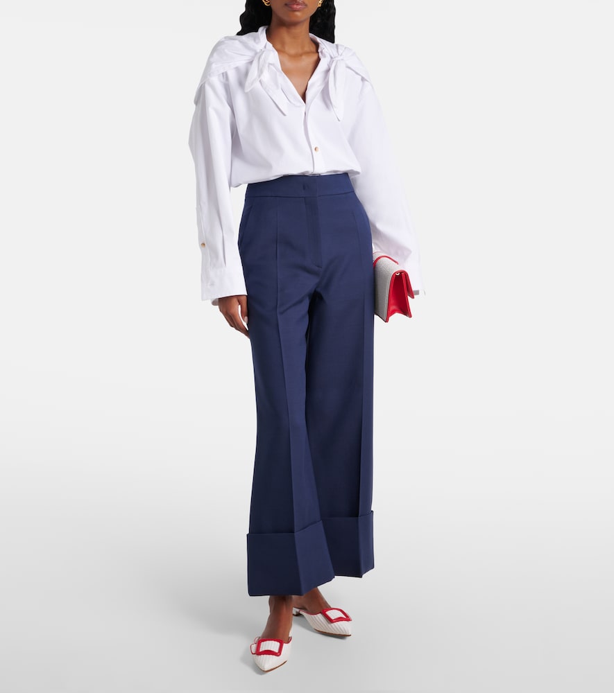 White Manolo Blahnik Maysale leather-trimmed raffia mules - Mules