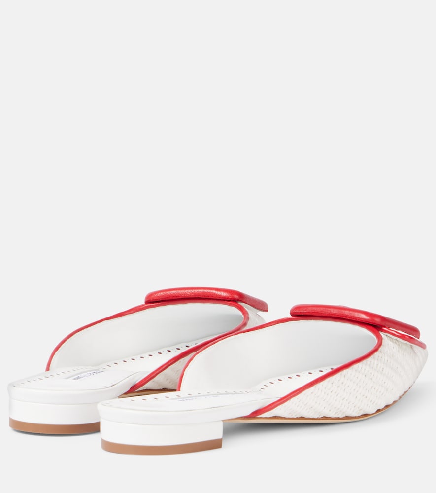 White Manolo Blahnik Maysale leather-trimmed raffia mules - Mules