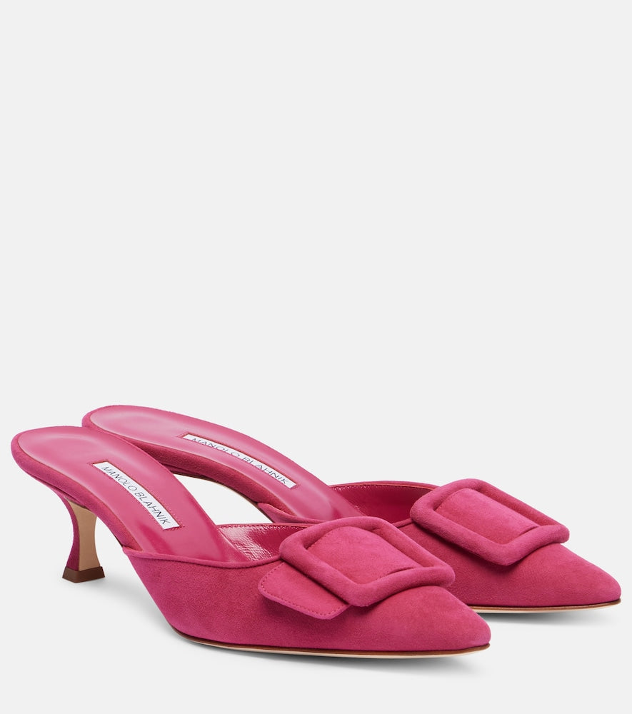 Manolo Blahnik Maysale suede mules - Pink Mid Heel Pumps