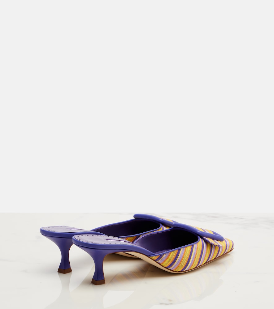 Manolo Blahnik Maysalebi striped leather-trimmed mules - Multicoloured Mid Heel Pumps