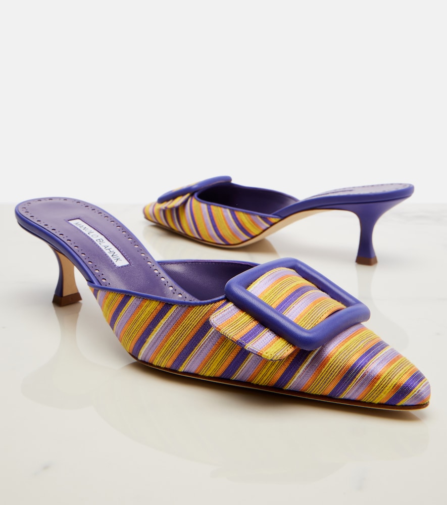 Manolo Blahnik Maysalebi striped leather-trimmed mules - Multicoloured Mid Heel Pumps