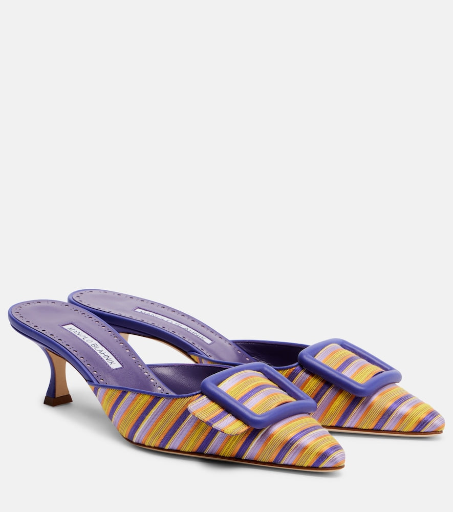 Manolo Blahnik Maysalebi striped leather-trimmed mules - Multicoloured Mid Heel Pumps