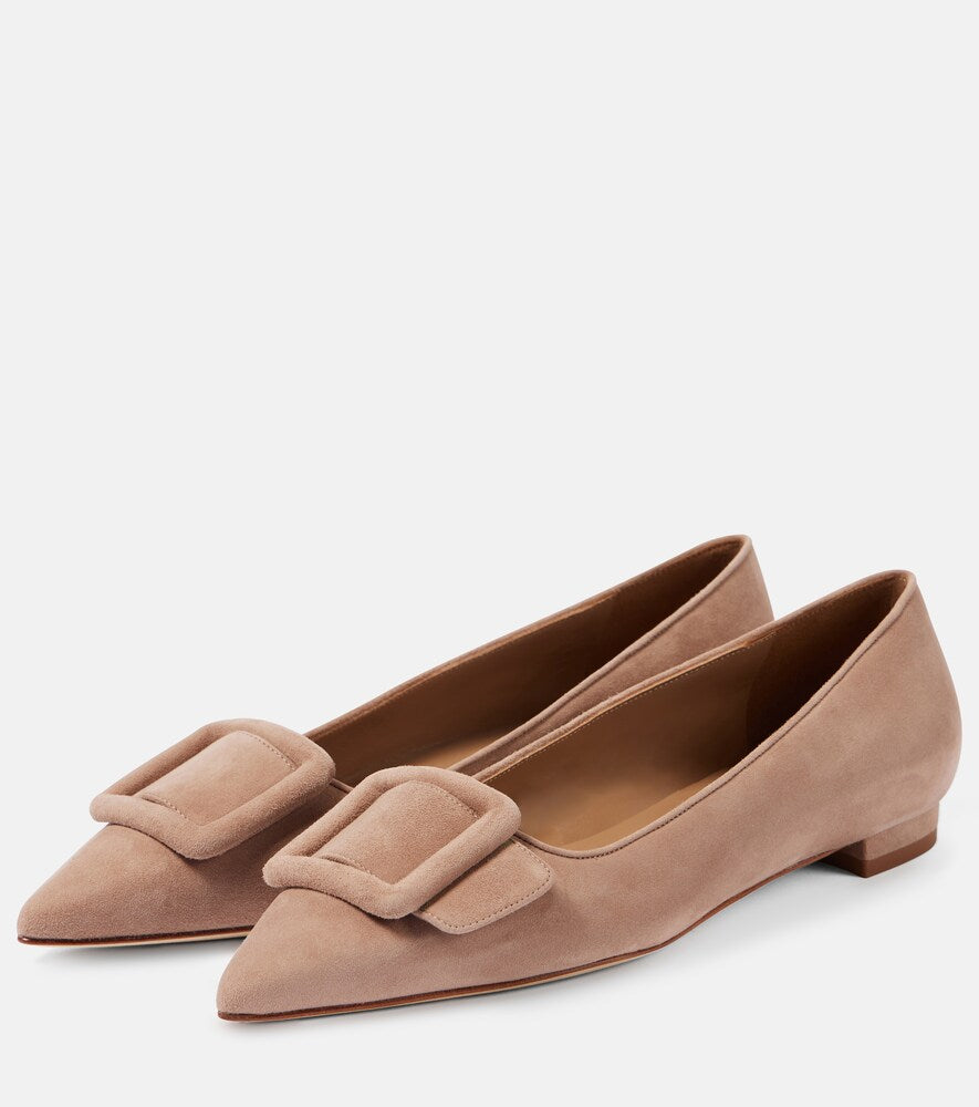 Manolo Blahnik Maysalepumpflat suede ballet flats in Neutrals - Ballerina Flats