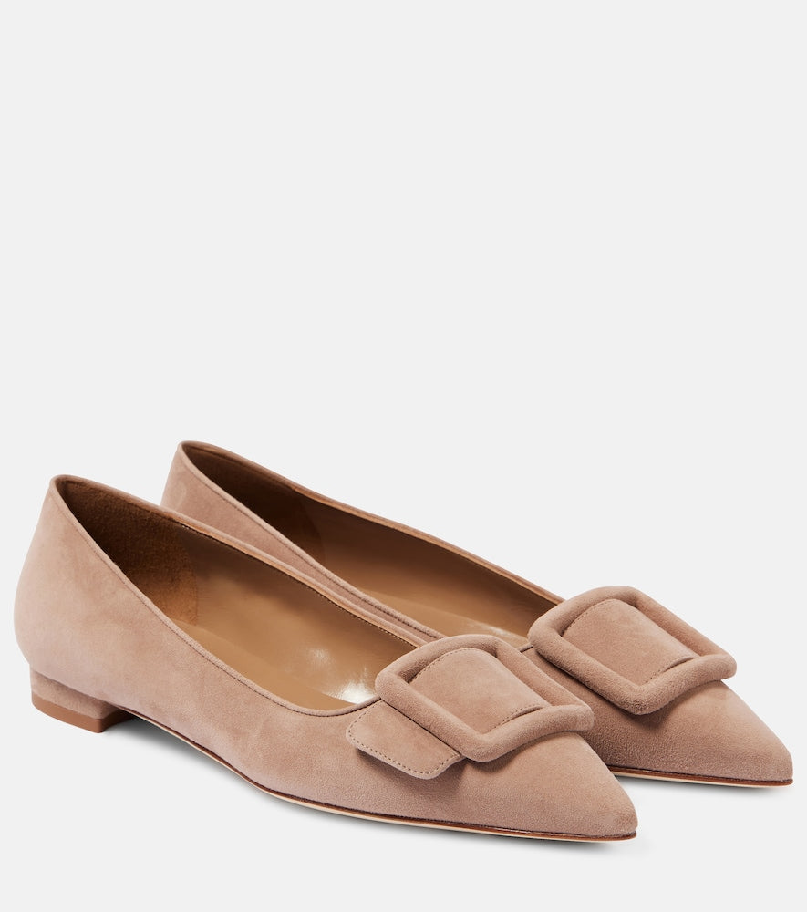 Manolo Blahnik Maysalepumpflat suede ballet flats in Neutrals - Ballerina Flats