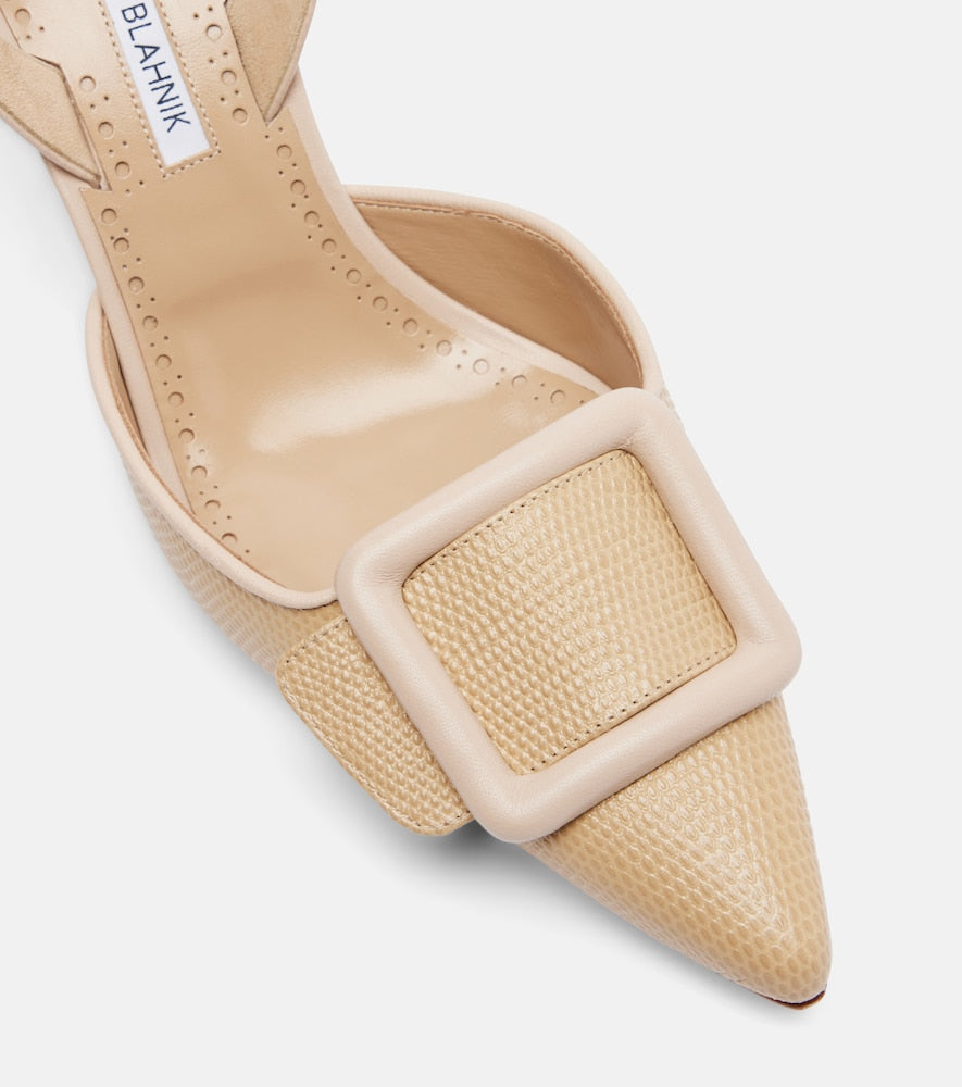 Manolo Blahnik Maysli 70 leather slingback pumps - Beige Mid Heel Pumps